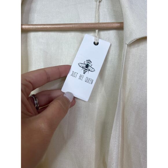 NWT Just Bee Queen Short Sleeves Linen Chiara Cropped Top Vanilla Size: Medium - Picture 5 of 9